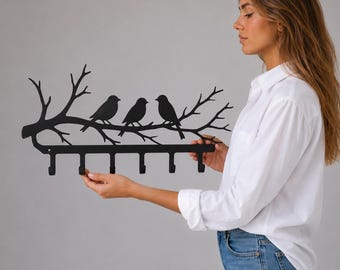 Support mural pour oiseau, Crochets muraux en métal, Cintre pour entrée, Décoration rustique de branche d'oiseau, Organiseur mural pour manteaux, clés et chapeaux
