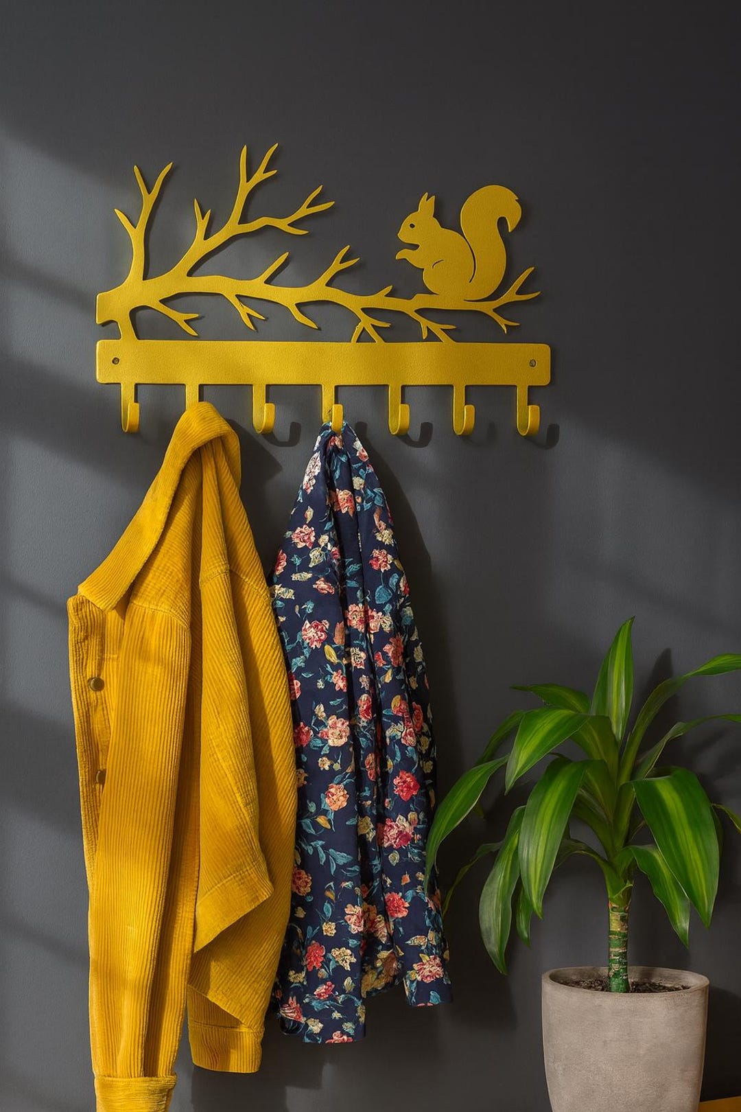 Squirrel Rack Metal Wall Coat Rack With Squirrel – Gold Branch Hook Rack, Modern ...