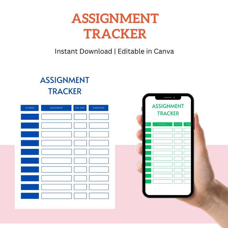 Editable Assignment Tracker Printable, Digital Student Planner ...