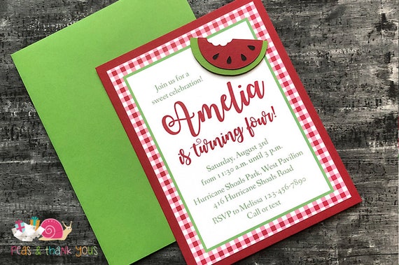watermelon birthday party invitations a2 layered red etsy