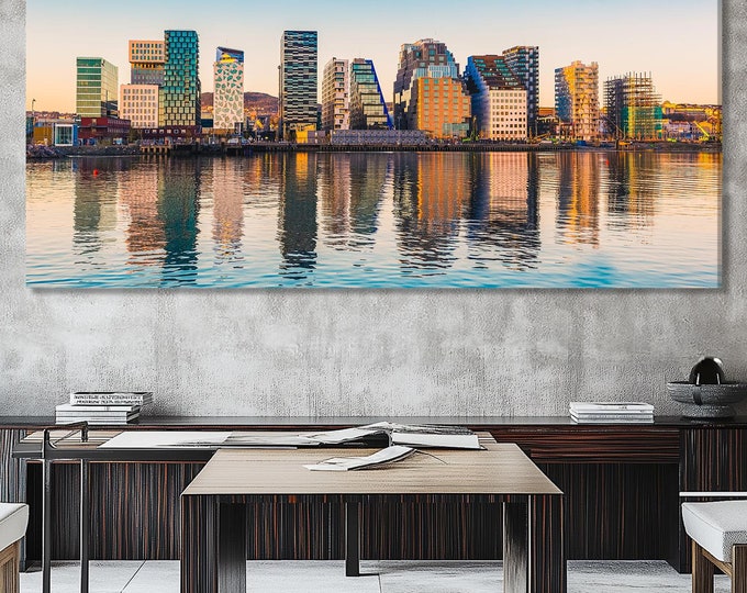 Norway Canvas Art- Oslo Cityscape Canvas Print, Modern Scandinavian Wall Art, Bjorvika Waterfront Decor, Norwegian Cityscape Large Artwork