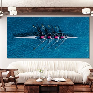 Ruder Team Leinwand Druck, Große Wassersport Wandkunst, Extra Großes Ruder Kunstwerk, Moderne Nautische Kunst Druck, Athletische Wand Dekoration für Zuhause