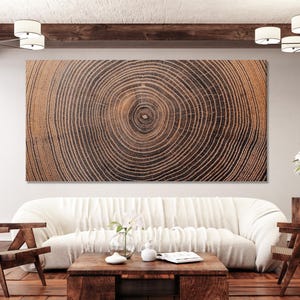 Anneau d&#39;arbre d&#39;art mural - Grande décoration murale de ferme Art rustique, impressions terreuses, art mural intérieur en bois pour décoration de salon, impression d&#39;art de chambre à coucher confortable