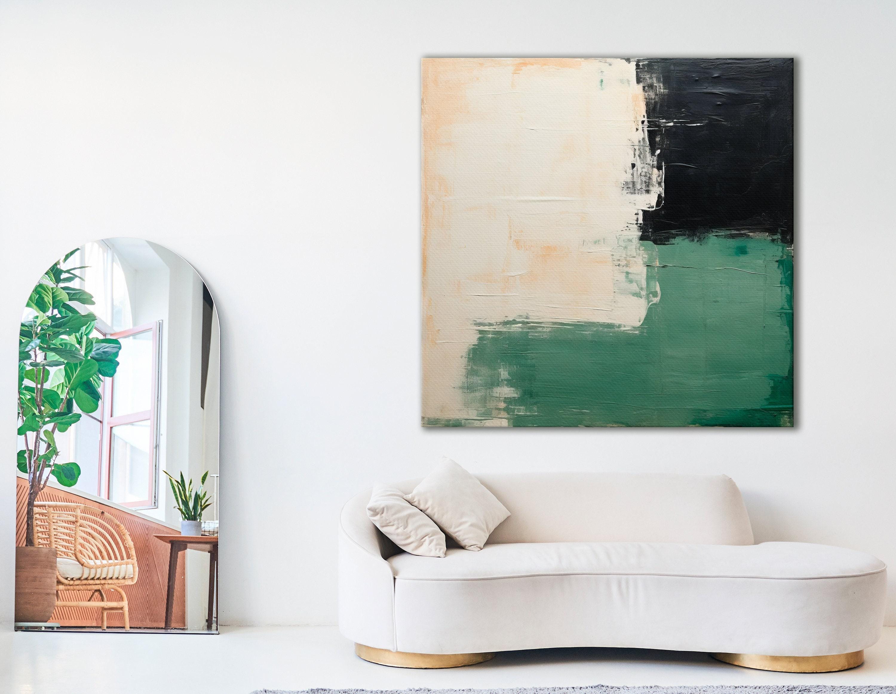 Textured abstract colour-block artwork with cream, charcoal-black and muted forest green areas detail view
