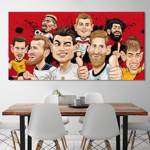 Football Legends Caricature Wall Art Soccer Stars Canvas Print Unique Football Gift Idea Cartoon Football Wall Decor Gift Idea for Fans