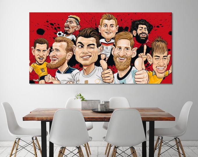 Football Legends Caricature Wall Art Soccer Stars Canvas Print Unique Football Gift Idea Cartoon Football Wall Decor Gift Idea for Fans