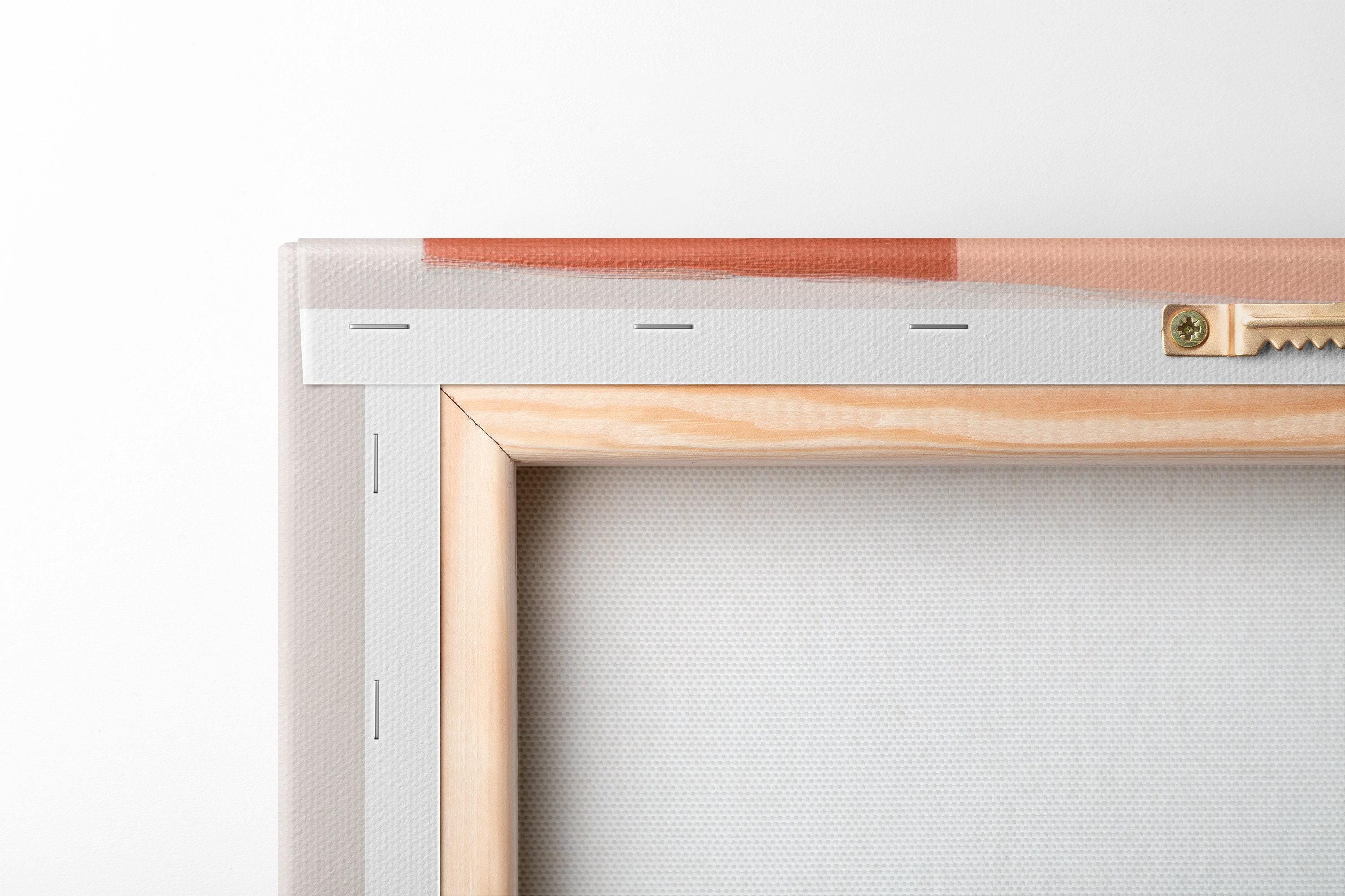 Neutral geometric abstract artwork with layered rectangles in cream, sage green and terracotta accents detail view