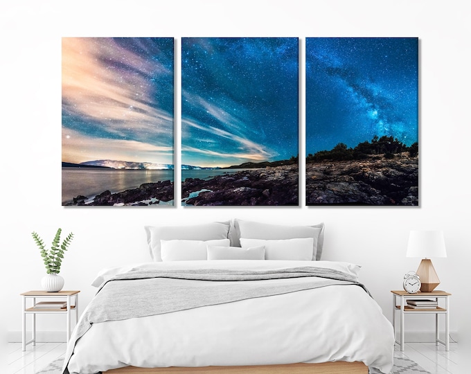 Milky Way Wall Art Night Sky Print Croatia Coast Painting Panoramic Landscape Canvas Art Starry Sky Wall Art Adriatic Sea Croatia Wall Decor