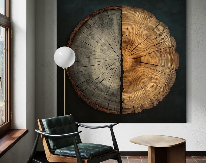 Tree Ring Wall Art - Rustic Interior Decor, Wood Texture Art, Neutral Decor, Tree Rings Cross Section Print, Trunk Artwork, Tree Ring Canvas