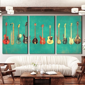 Gitarren-Wandkunst Musikinstrumente Leinwanddruck Gitarrensammlung Kunstdruck Musiker Geschenk Gitarre Studio Dekor Musikzimmer Wandkunst Dekor