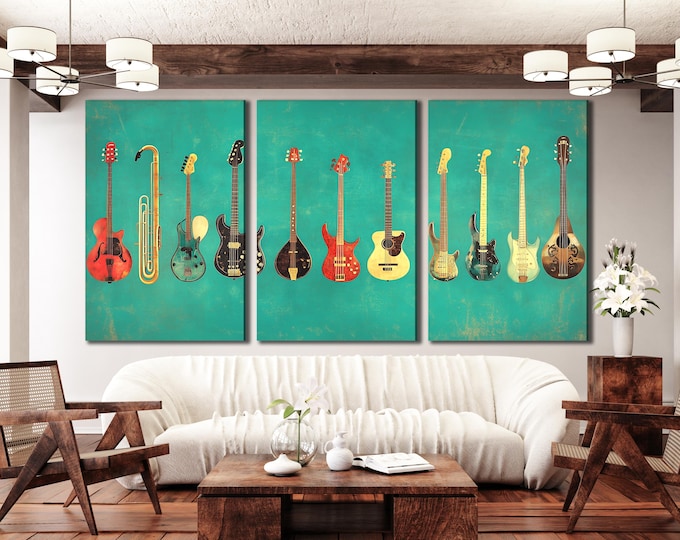 Guitar Wall Art Music Instruments Canvas Print Guitar Collection Art Print Musician Gift Guitar Studio Decor Music Room Wall Art Decor
