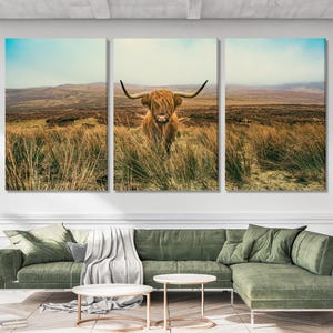 Highland Kuh - Rustikale Kunst, Bauernhaus Dekor, Haarige Kuh Übergroße Leinwand, Landhaus Wanddekoration, Bauernhof Dekor, Kuh Wanddekoration