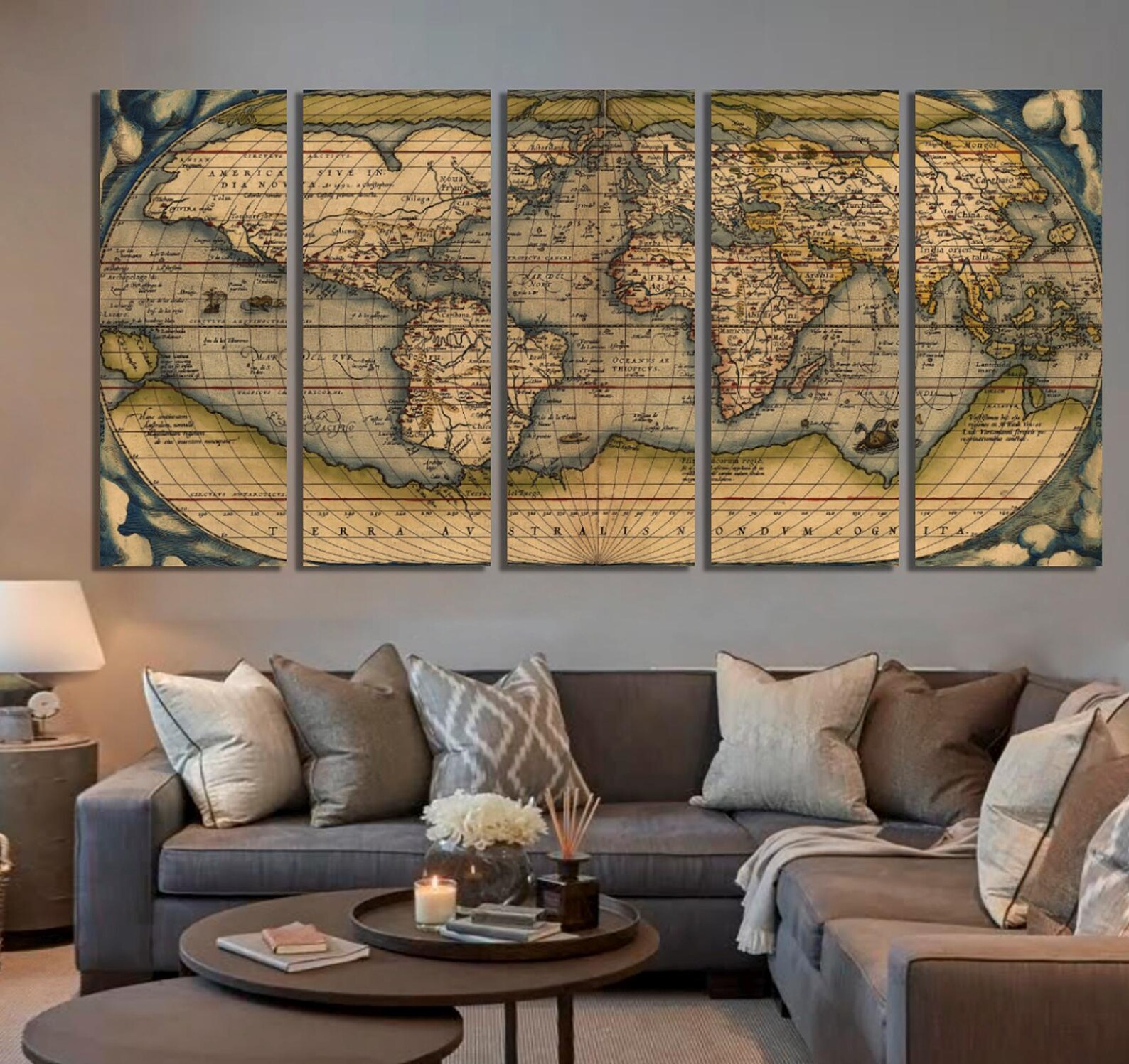 Old World Map Wall Art - Extra Large Canvas Print for Vintage Office ...