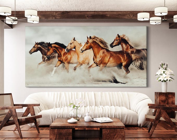Horse Wall Art - Oversized Horse Canvas Print, Large Horse Fine Art Print, Galloping Horse Artwork, Horse Lover Gift Idea, Above Couch Decor