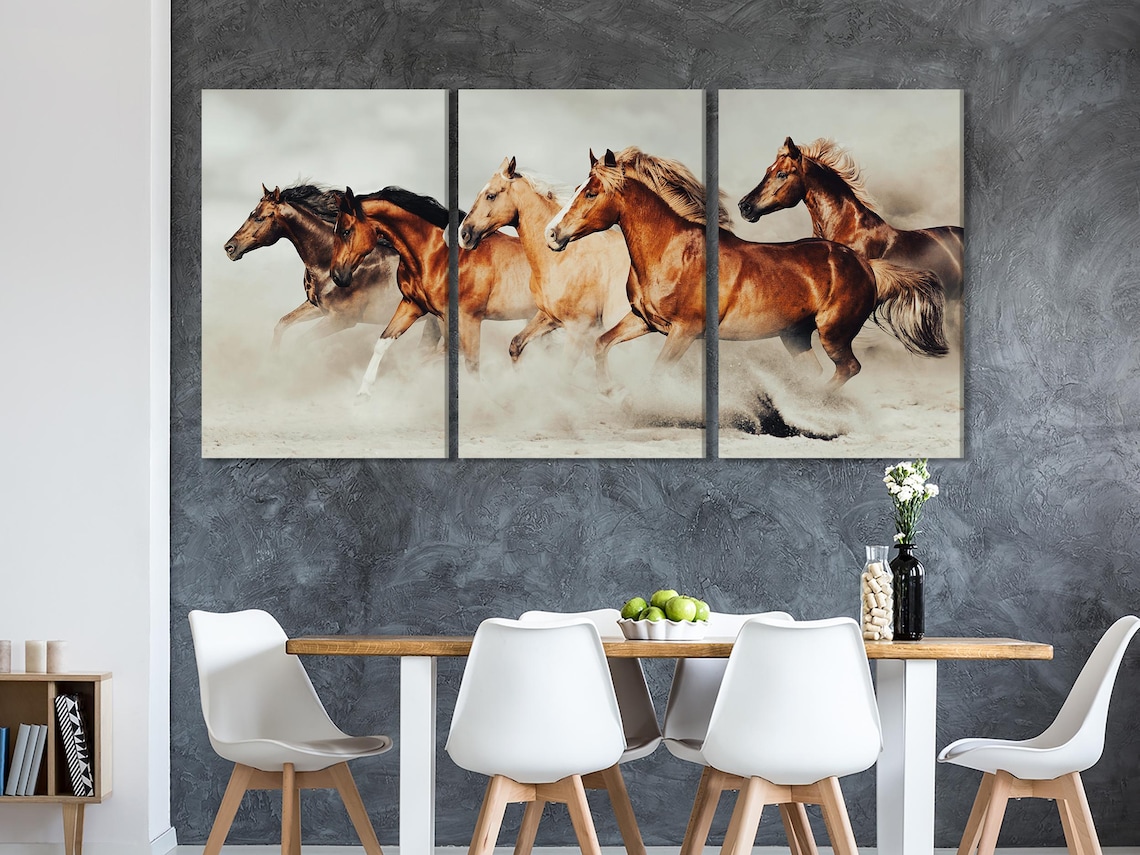 Living room mockup with a large horse artwork above a sofa