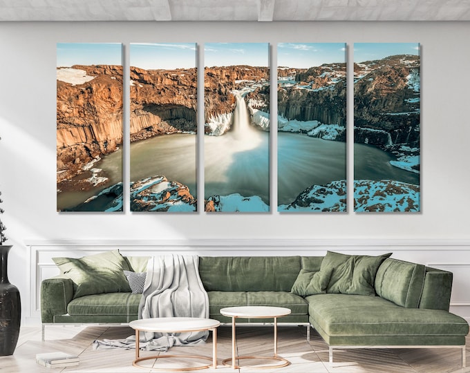 Aldeyjarfoss Art Waterfall Print Iceland Canvas Art Large Winter Landscape Wall Art Iceland Artwork Nature Decor Iceland Canvas Art Print