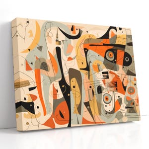 Mid Century Abstract Canvas Art – Burnt Orange & Sage Geometric Wall Art, Retro Bauhaus Print for Living Room, Office, Housewarming Art Gift
