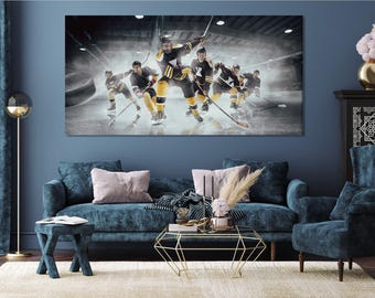 Hockey Canvas Print – Extra Large Sports Wall Art, Ice Rink Team Artwork, Modern Athletic Decor for Game Room or Sports Fan Space Wall Decor
