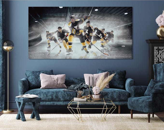 Hockey Canvas Print – Extra Large Sports Wall Art, Ice Rink Team Artwork, Modern Athletic Decor for Game Room or Sports Fan Space Wall Decor