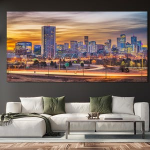 Impressão da paisagem urbana de Denver - Arte em tela de Denver, decoração de parede de Denver com 5 painéis, arte moderna da paisagem urbana de Denver, pintura de Denver, arte de parede de Denver