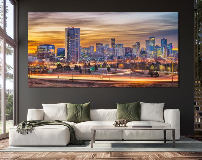 Denver Cityscape Print - Denver Canvas Art, 5-Panel Denver Wall Decor, Modern Denver CO Cityscape Artwork, Denver Painting, Denver Wall Art