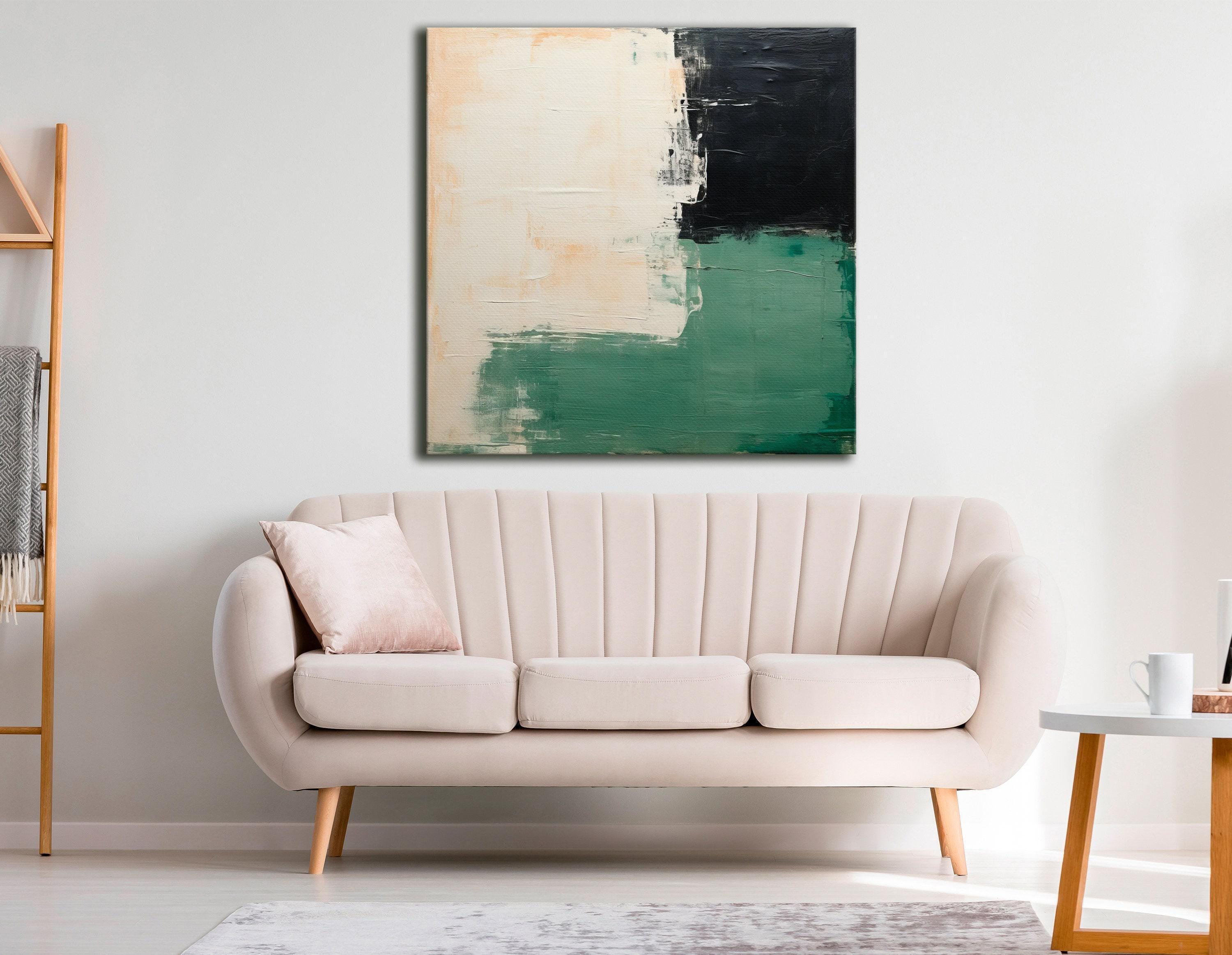 Textured abstract colour-block artwork with cream, charcoal-black and muted forest green areas detail view