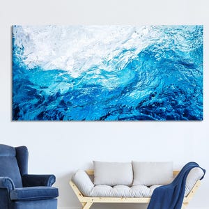 Abstract Ocean Artwork - Sea Waves Canvas Art, Navy Blue Abstract Art, Large Ocean Art Print, Modern Coastal Wall Art for Beach House Decor