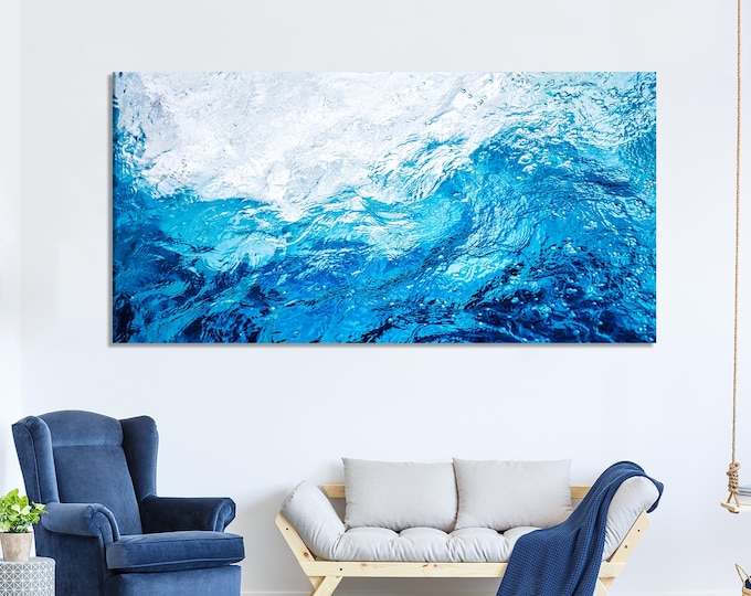 Abstract Ocean Artwork - Sea Waves Canvas Art, Navy Blue Abstract Art, Large Ocean Art Print, Modern Coastal Wall Art for Beach House Decor