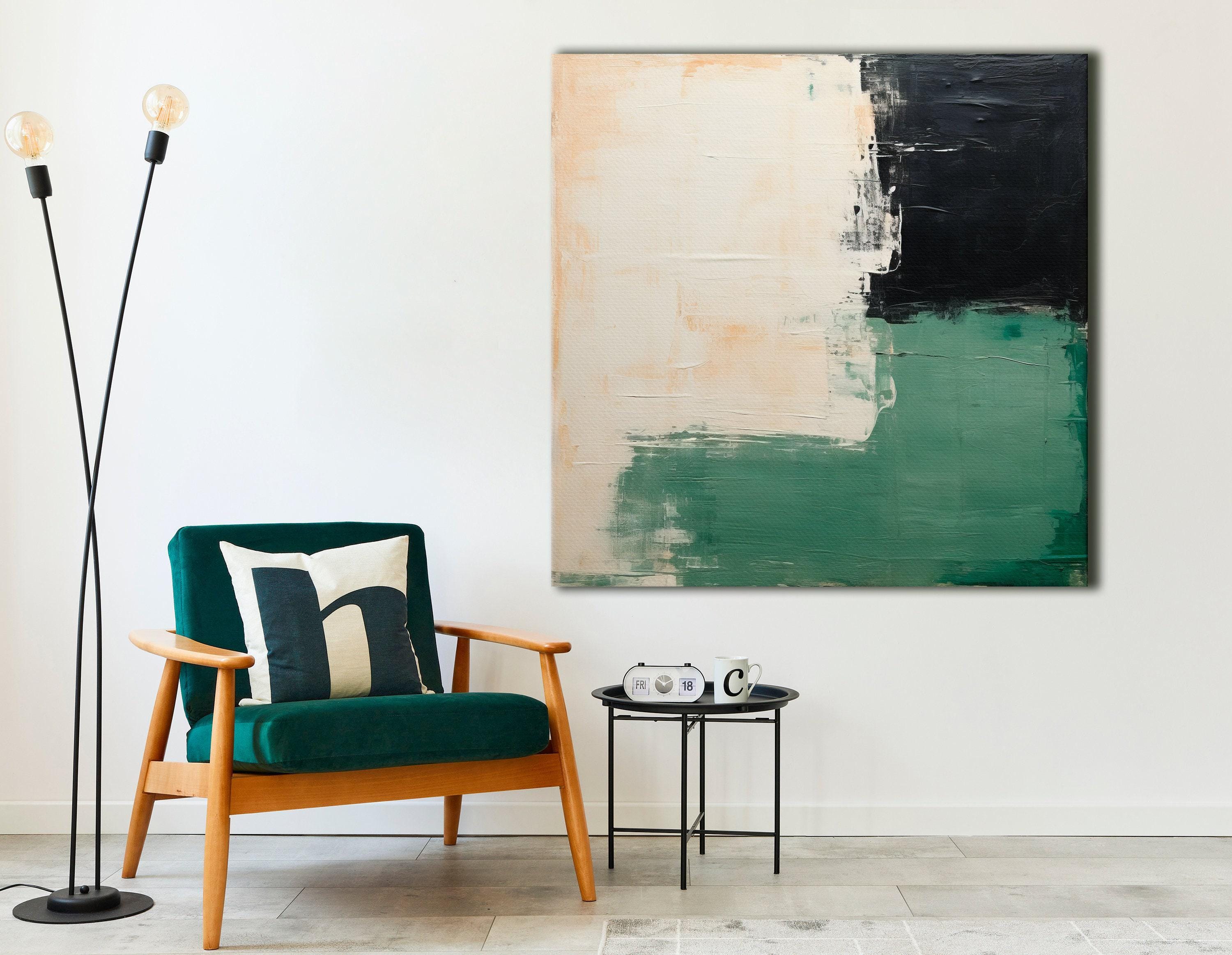 Textured abstract colour-block artwork with cream, charcoal-black and muted forest green areas detail view