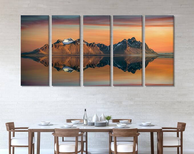 Vestrahorn Mountains Canvas Print, Iceland Sunset Wall Art, Stokksnes Landscape Artwork, Scandinavian Nature Decor, Icelandic Mountain Scene