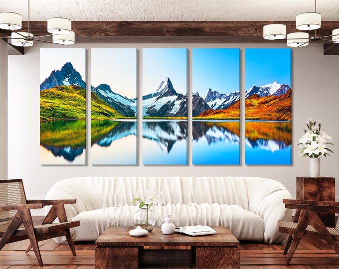 Bachalpsee Lake Sunrise Canvas, Swiss Alps Mountain Landscape Wall Art, Eiger Jungfrau Faulhorn Peaks, Switzerland Nature Photography Print
