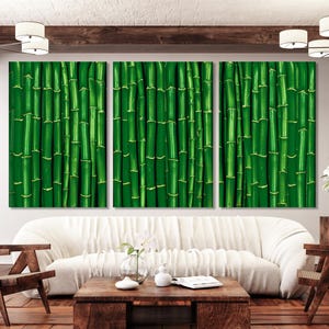 Große Bambuswald Leinwanddruck, lebendige grüne Wandkunst, übergroße Zen Natur Kunstwerk, ruhige Bambus Leinwand für friedliche Wohnkultur