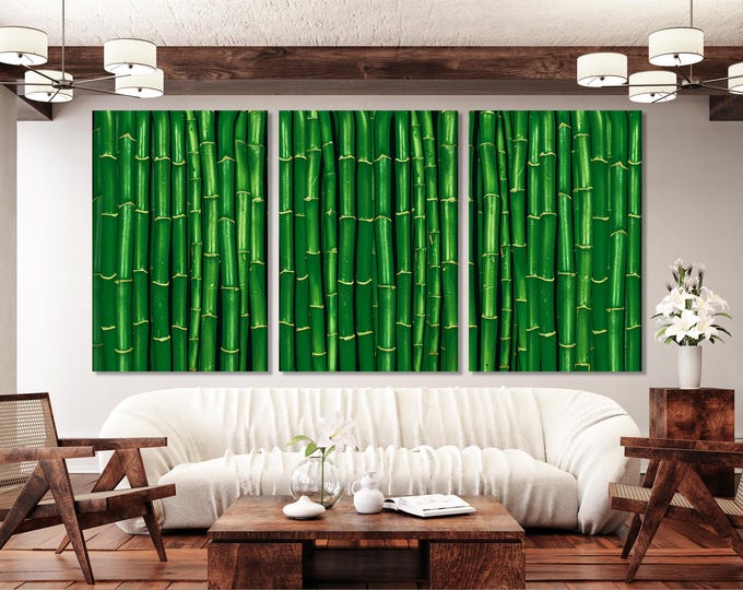 Large Bamboo Forest Canvas Print, Vibrant Green Wall Art, Oversized Zen Nature Artwork, Tranquil Bamboo Canvas for Peaceful Home Decor