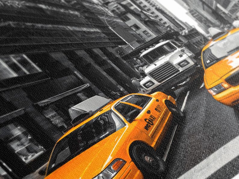 New York Taxi Wall Art Iconic Yellow NY Cabs Canvas Print Large Urban ...