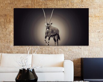 Oryx Canvas Art - Wildlife Wall Art, Large  Black & White Artwork Safari Wall Decor, Modern African Wildlife Canvas Art, Modern Safari Print