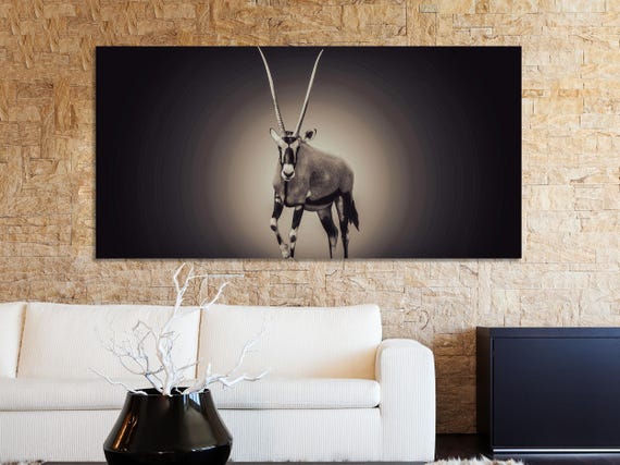 Oryx Canvas Art - Wildlife Wall Art, Large  Black & White Artwork Safari Wall Decor, Modern African Wildlife Canvas Art, Modern Safari Print