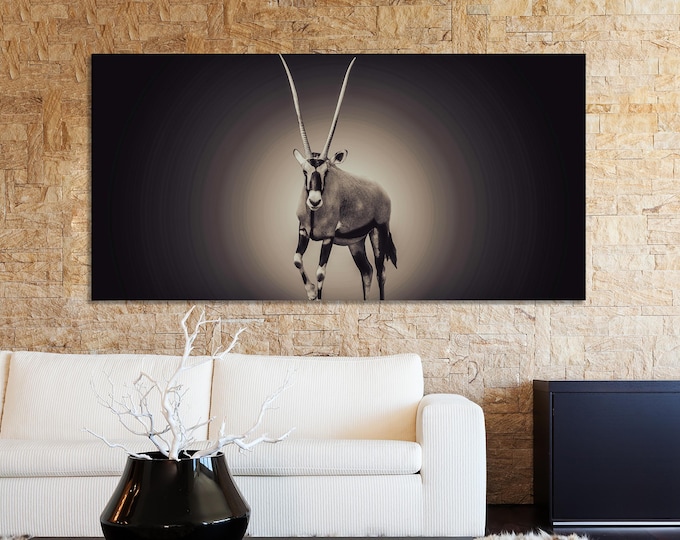 Oryx Canvas Art - Wildlife Wall Art, Large  Black & White Artwork Safari Wall Decor, Modern African Wildlife Canvas Art, Modern Safari Print