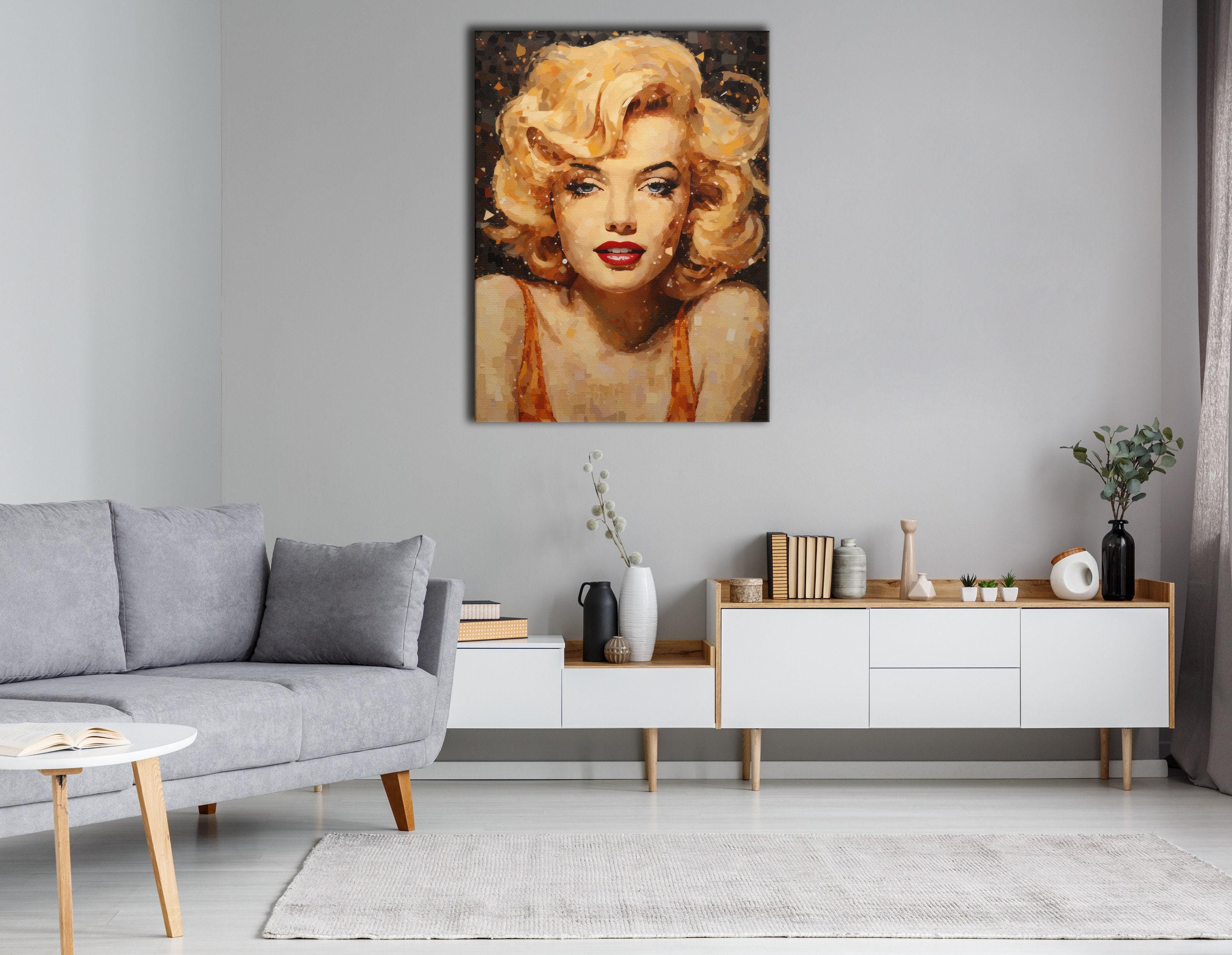 Warm amber blonde portrait with dark mosaic hair and red lips detail view