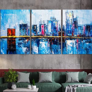 Brooklyn Bridge Wall Art - Abstract NYC Skyline Canvas Art, Large New York City Wall Decor, New York Wall Art, Brooklyn Bridge Print NY Art