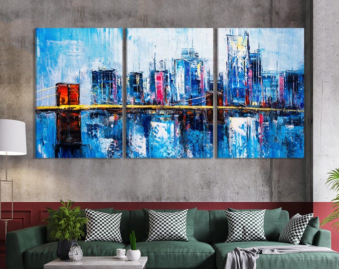 Brooklyn Bridge Wall Art - Abstract NYC Skyline Canvas Art, Large New York City Wall Decor, New York Wall Art, Brooklyn Bridge Print NY Art