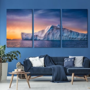 Grönland Wand Kunst Gletscher Leinwand Druck Übergroße Polarnacht Ozean Landschaft Wandkunst für Wohnzimmer Büro Dekor Arktis Kunst Gletscher Kunstwerk