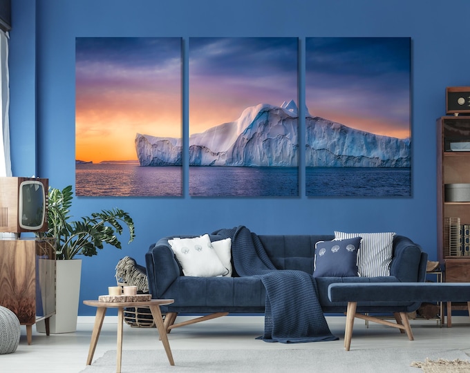 Greenland Wall Art Glacier Canvas Print Oversized Polar Night Ocean Scenery Wall Art for Living Room Office Decor Arctic Art Glacier Artwork