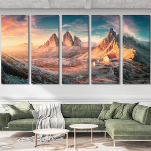 Dolomites Landscape Wall Art - Tre Cime di Lavaredo Canvas Print, XXL Mountain Sunset Artwork, Italian Alps Decor, Alpine Nature Scene Print