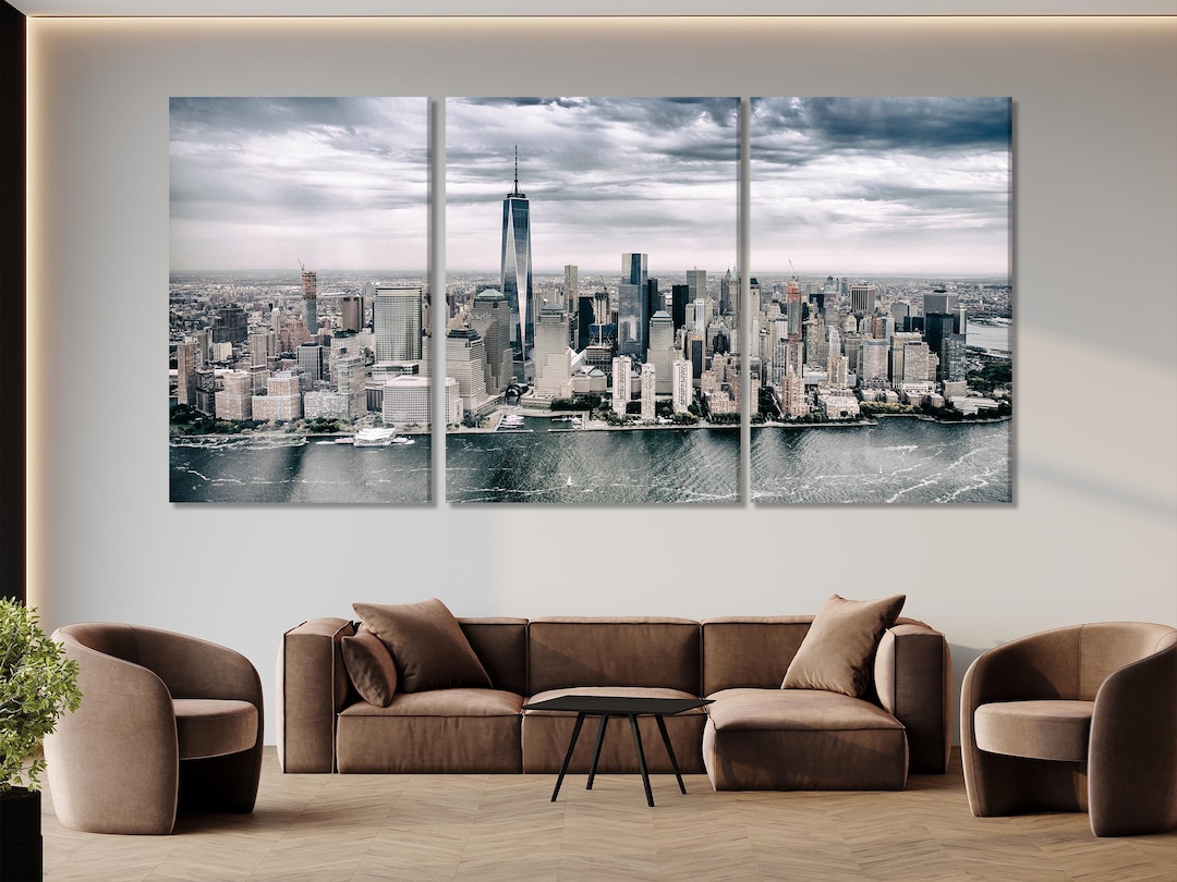 New York City Skyline Canvas Print – Modern NYC Wall Art, Aerial View ...