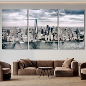 New York City Skyline Leinwanddruck - Moderne NYC Wandkunst, Luftaufnahme von Manhattan, Urban Stadtbild Dekor für Wohnzimmer oder Büro