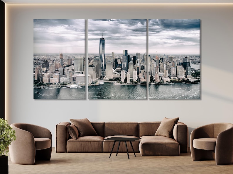 New York City Skyline Canvas Print – Modern NYC Wall Art, Aerial View ...