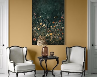 Wildflower Field Wall Art - Vintage Botanical Canvas Art, Rustic Floral Decor, Modern Farmhouse Wall Decor Field of Flowers Canvas Art Print