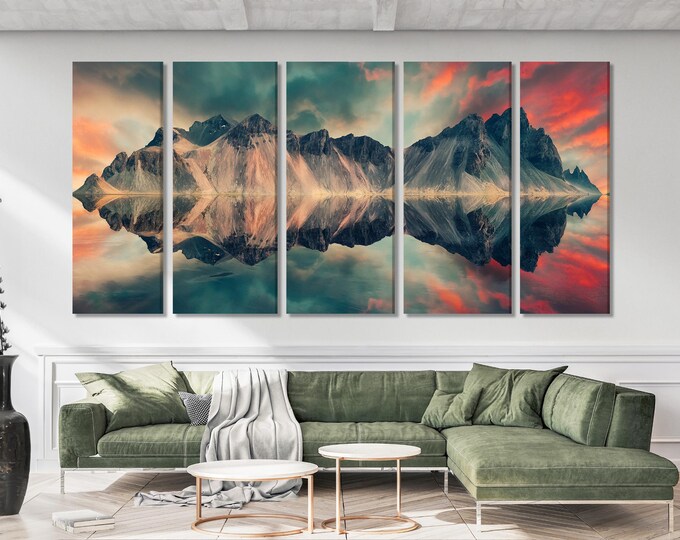 Stokksnes Vestrahorn Mountain Canvas Print – Iceland Scenic Wall Art, Sunset Landscape Artwork, Fine Art Photography for Home Decor