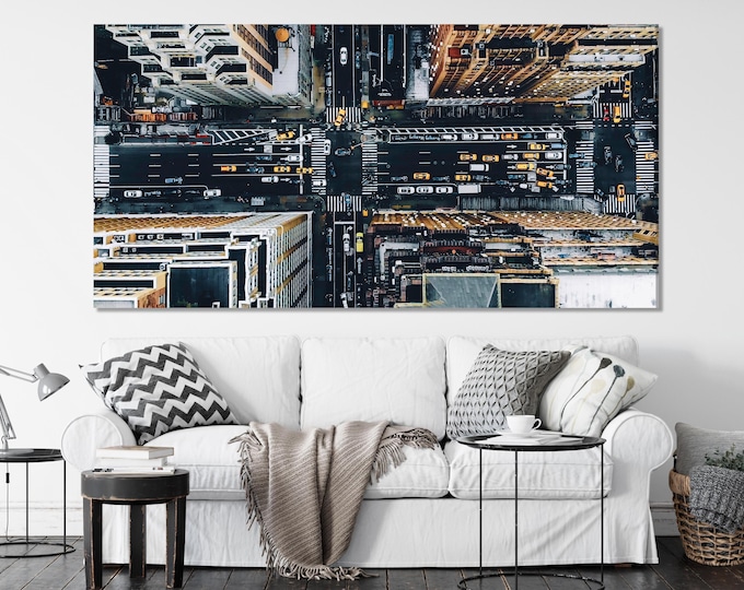 Aerial View of New York City Streets Wall Art - Vibrant Urban Cityscape Canvas Print for Modern Home or Office Decor