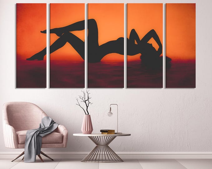 Female Silhouette Wall Art Nude Body Canvas Print Sensual Bedroom Decor Gift for Couples Modern Boudoir Artwork Romantic Aesthetic